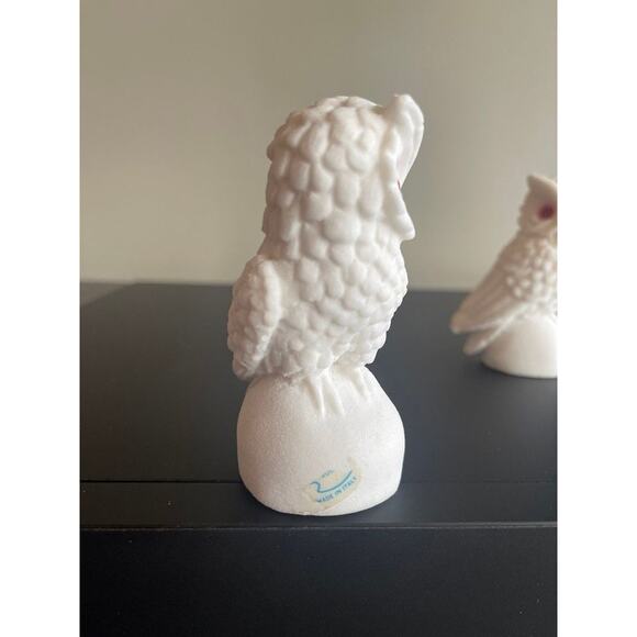 Pair of Vintage Italian Alabaster Snow Owl Sculptures - White Salt Stone - Picture 9 of 10